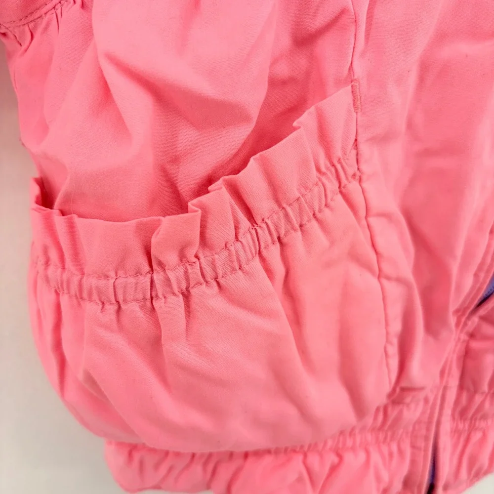 Vintage 80s Weather Tamer Girls Pink Hooded Puffer Jacket Heart Embroidery 12M